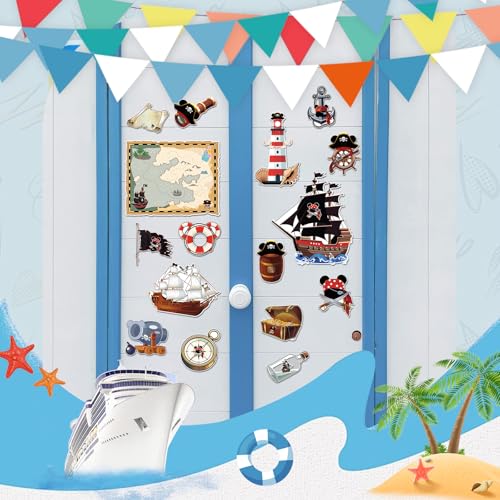 RiVolTa Cruise Door Magnets Decorations - 16 PCs Mouse Pirate Captain Ship Cabin Stateroom Sea Navigation Accessories Anchor Funny Magnetic Stickers with Pens for Party Carnival Holiday Whiteboard Car - style: Pirate