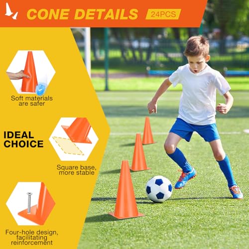 12 Inch Sports Cones Set of 24,Durable Training Cones for Soccer,Football, Basketball Drills - Multi-Purpose Agility Cones for Indoor & Outdoor Practice - color: orange