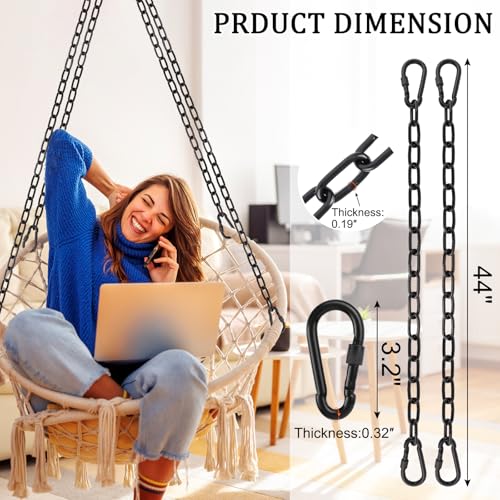 2 Pack 44in Hanging Swing Chain with 4 Carabiners, 660LB Capacity Hanging Kits Heavy Duty Hanging Chair Hardware for Hammock Swing Hanging Chair Punching Bags Sandbag Indoor Outdoor Yoga Gym (Black) - color: Black, size: 2 Pack 44 inch
