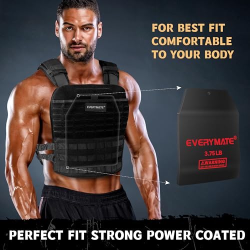 EVERYMATE Tactical Weighted Vest Plates – 3.75/5.75/8.75/14.5/19.75LB Pairs – Insert Weighted Vest Plates- Contoured Ergonomic Fit – WODs, Strength Training, Running, Weight Plates for Vest - color: 3.75LB*2, size: Curved
