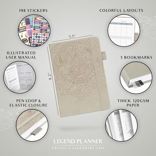 Legend Wellness Planner & Food Journal – Daily Diet & Health Journal with Exercise & Weight Loss Tracker – Nutrition Diary, 6 Months (Foggy Alps) - color: Foggy Alps Gold Foil, size: A5 (5.8” x 8.3”)
