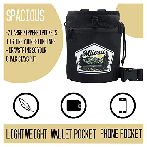 Chalk Bag, Rock Climbing, Bouldering, Adjustable Belt, 2 Zippered Pockets, Brush Loops, Weightlifting, Gymnastic, Crossfit