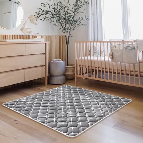 High-Density Foam Baby Play Mat, 50x50 Inches Thicken One-Piece Comfortable and Soft Playmat, Non Slip Machine Washable Floor Mat for Infants, Tapete Para Bebes,Toddlers - color: Grey White, size: 50" x 50"