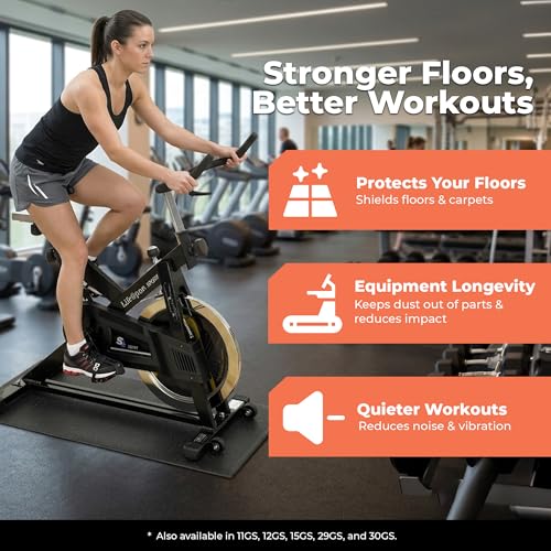 SuperMats Heavy Duty Equipment Non-Slip Mat 20GS | 24" × 46" – Fits indoor cycles, spin bikes, upright bikes, stationary bikes, steppers, and mini ellipticals. - color: Black