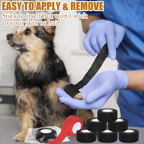 6 Pack 1 Inches Self Adhesive Bandage Wrap Breathable Cohesive Bandage Elastic Tape for Pets, Athletic, Sports, Wrist, Knee, Ankle(5 Yards Per Roll, Black) - color: Black, size: 1 Inch