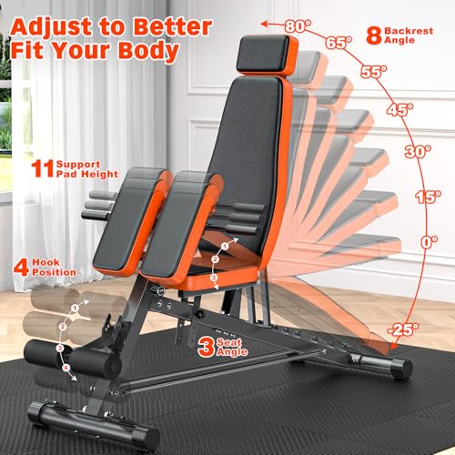 XDDIAS Roman Chair, Adjustable Weight Bench Back Extension Machine for Home Gym, 1000LBS All-in-One Sit Up Bench with Dumbbell Rack, Incline, Decline, and Flat Bench for Hyperextension, Core, Glute - color: Black+Bench Only
