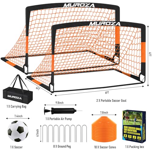 Soccer Goal, Kids Soccer Goals for Backyard Set, 2 Pack of Portable Pop Up Soccer Net with Soccer Ball, Cones, Complete Training Equipment for Youth, Toddler Outdoor Sports Games - color: Black Orange, style: 6 ft x 4 ft