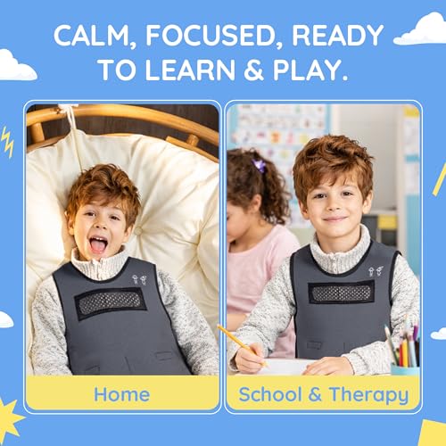 Weighted Compression Vest for Kids – Adjustable Sensory Vest with Removable Weights – Breathable Mesh Lining – Comfortable Fit for Home and Classroom - size: Extra Large
