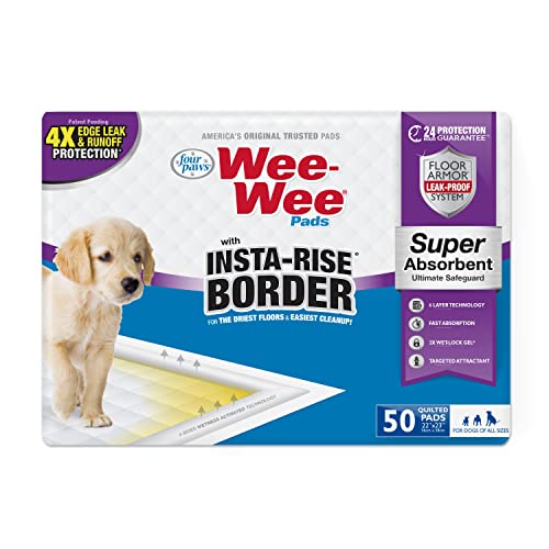 Four Paws Wee-Wee Super Absorbent Unscented Pee Pads for Dogs & Puppies with Insta-Rise Border, Leak-Proof Dog Housebreaking Potty Training Floor Protection, 22" x 23", 50 Count - size: 50 Count