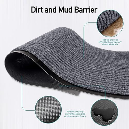 Durable Rubber Door Mat - Heavy Duty, Indoor/Outdoor, Easy Clean, Waterproof, Low-Profile Mat for Entry, Patio, Garage - Stylish (Grey, 2 x 3 Feet) - color: Grey, size: 2 x 3 feet