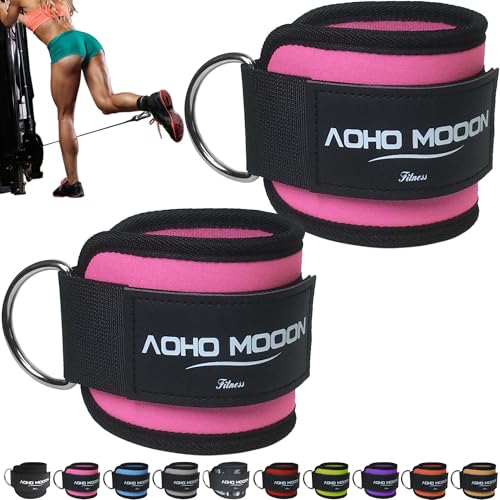 AOHO MOOON Ankle Strap (2 Pieces) for Cable Machine Women - Gym Workout Leg Strap, Premium Padding Ankle Cuffs, Glute Kickback Exercises Equipment, Pulley Attachment, One Size Fit All - color: Pink