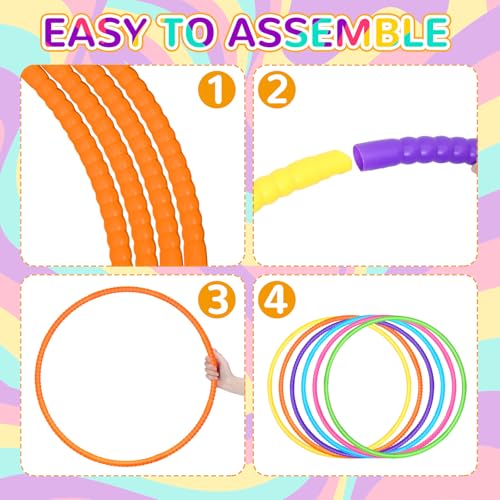 Sratte 6 Pcs Exercise Hoop Detachable Adjustable Plastic Hoops Snap Together Toy Ring Color Playground Toys for Girls and Boys Party Games, Sports, Exercise, Dog Training(32 Inch,Simple Colors) - color: Simple Colors, size: 32 Inch