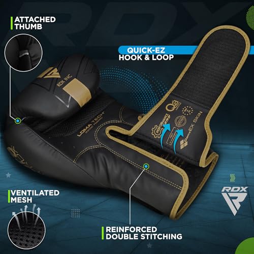 RDX Kids Boxing Gloves Sparring and Muay Thai Maya Hide Leather, Kara Patent Pending Junior Training Mitt for Kickboxing, Punching Bag, Focus Pads, MMA, Thai Pad, Double End Ball Punching Gloves - color: GOLDEN, size: 6OZ