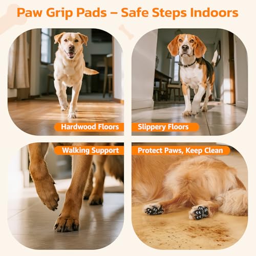 Anti Slip Dog Paw Protector Pads for Senior Dogs, Paw Pads for Dogs Traction, Disposable Self Adhesive Paw Grips for Old Dog on Slippery Hardwood Floor, Black 12 Sets (48pcs) XXXL(80+lbs) - size: XXXL(80+lbs)