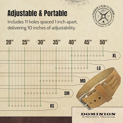 Leather Weight Lifting Belt - Hand Crafted In USA – Starting Strength - Powerlifting Support - Single Ply - 3-Inch Wide, 6mm Thick - Stainless Steel Roller Buckle - size: SM, 25-35" Waist size not pants size
