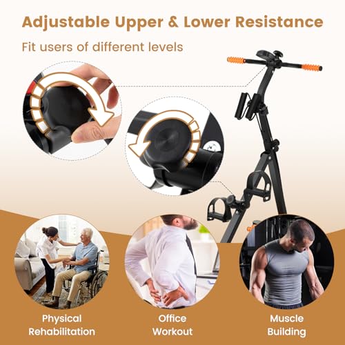 Pedal Exerciser Bike for Seniors, Hand Arm Leg Knee Physical Therapy Exercise Bike with Monitor - color: Orange & Black