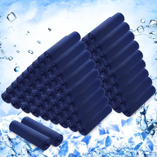Hosuly 100 Pack Cooling Towels, 40"x12" Cooling Towels for Neck and Face Breathable Soft Chilly Sweat Rag Microfiber Sport Rags for Gym Yoga Golf Running - color: Dark Blue