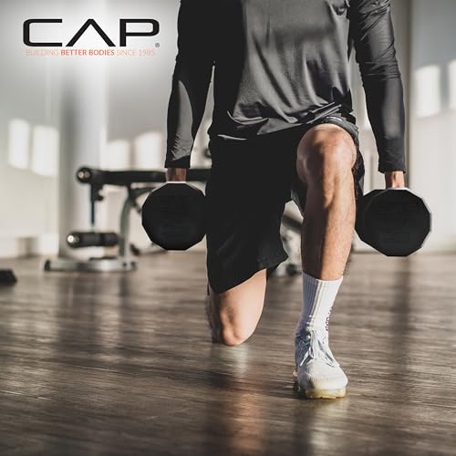 CAP Rubber Coated Dumbbell Weights, Free Weights for Home Gym Strength Training, Anti-Roll Hex Dumbbells with Black, Chrome & Comfort Grip Handles, Pairs & Sets - size: 3 lb - Pair, style: 12-Sided - Black Handle