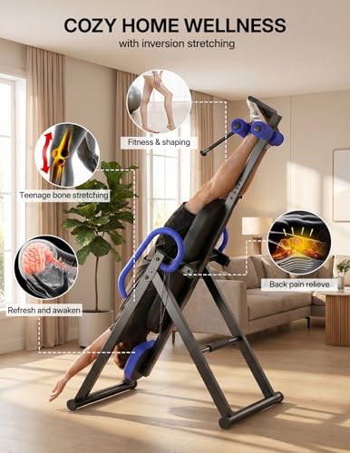 YOLEO Gravity Inversion Table for Back Pain Relief 2026 New Inversion Table w/Lumbar Support Easy to Assemble Back Stretcher Machine 300 lbs - color: W1-Blue