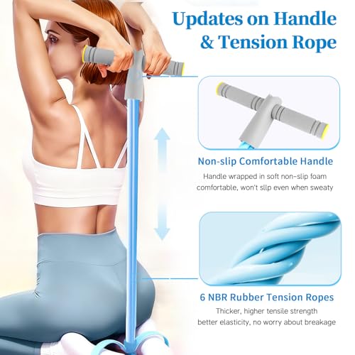 Pedal Resistance Bands with Handles, Durable 6-Tubes Multifunction Pedal Resistance Band, Natural Rubber Foot Pedal Resistance Bands, Fitness Resistance Bands for Abdomen, Waist, Arm, Leg - color: Blue