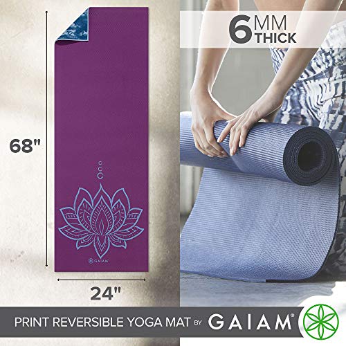 Gaiam Yoga Mat - Premium Print Reversible Extra Thick Non Slip Exercise & Fitness Mat for All Types of Yoga, Pilates & Floor Workouts - color: Purple Lotus