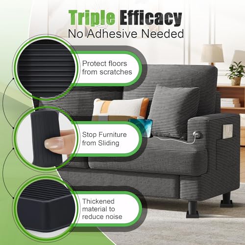 xxxHOLIC Heavy Duty Non Slip Furniture Pads, 2" x 2" Black Square Rubber Furniture Cups (Set of 4), No Adhesive Furniture Stoppers for Hardwood Floors, Couch & Bed Anti Slide Floor Protectors - color: Black, size: 2"*2"Square