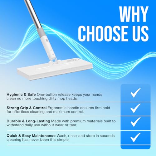 FlexiClamp Sweep & Mop Kit - Durable Cleaning Tool for Hardwood, Tile, Marble & Laminate Floors, Home, Kitchen Cleaning Essentials. (Include 10 Dry Cloths)