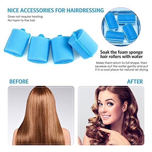 Syhood 12 Pcs Jumbo Foam Sponge Hair Rollers 1.89 Inch Soft Sleeping Curlers Flexible Large Foam Rollers and Rat Tail Comb for Hair Styling(Blue) - color: Blue