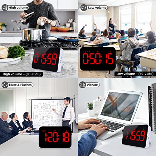 PERSUPER Digital Timer Kitchen Timer Count Down Up Rechargeable Kitchen Gadgets Vibration Mode Adjustable Volume and Brightness LED Display Time Management for Cook, Desk, Kids Adults Study Teaching - color: Red