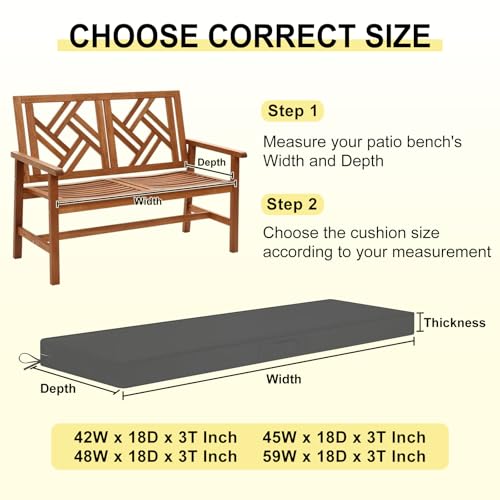 downluxe Outdoor Bench Cushion Waterproof, 48 x 18 Inch Patio Furniture Cushions with Adjustable Ties & Portable Handle, Porch Swing Cushions, Bench Cushions for Outdoor Furniture, Dark Grey - color: Dark Grey, size: 48x18x3 Inch