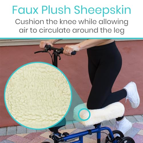 Vive Mobility Knee Walker Pad Cover - Plush Synthetic Faux Sheepskin Scooter Cushion - Accessory for Knee Roller - Leg Cart Improves Comfort During Injury (Off-White) - color: Off-white