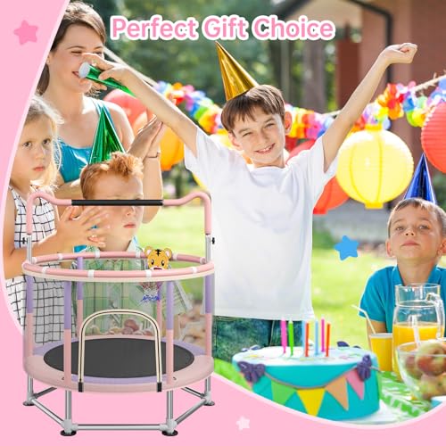 Full Wrap-Around Double Ring Legs 440lbsToddler Trampoline with Net,Trampoline for Kids - color: Pink, size: 60''