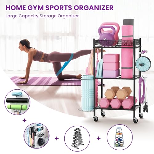 Yoga Mat Storage Rack, Home Gym Storage Rack, VOPEAK Workout Storage for Yoga Mat, Foam Roller, Gym Organizer Gym Equipment Storage for Home Exercise and Fitness Gear - color: BLACK