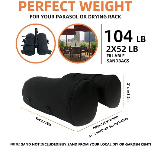 Umbrella Base Weight Sand Bags, 2 x 50 LBS Fillable Sand Bag for Umbrella Base, Cantilever Patio Umbrella, Trampoline, Outdoor Garden Backyard Furniture (Without Filler) - color: New-2 pack（52lbs each）