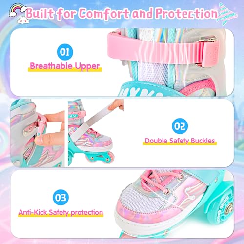 HYKID Toddler Roller Skates, 4 Adjustable Sizes, Fun Illuminating, Safety Three-Point Type, Breathable Upper, Beginners' Roller Skates for Girls Boys Kids - color: Butterfly, size: Toddler (8C-10.5C)