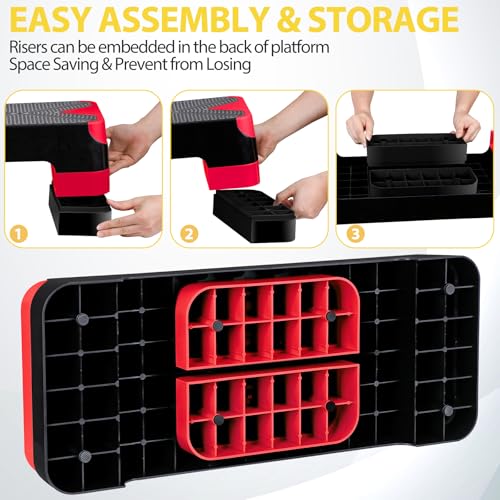 27'' Aerobics Stepper Workout Step Platform with 4 Risers 4"-6"-8" Height Adjustable, Non-Slip Fitness Exercise Workout Trainer for Cardio, Core, Strength Training,Home Gym - color: Red