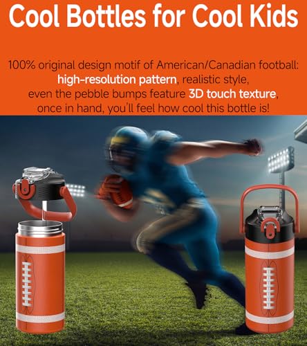 MYFOREST 14oz/400ml Insulated Kids Water Bottle, Odor-free Liner, 3D Touch | No Plastic Taste, Surgical Steel - No Chemical Leaching, Name Spot, Soft Sipper, Gift for Sports Fan, American Football 2 - color: American Football 2