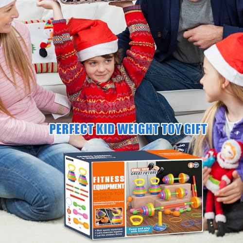 Kids Exercise Weight Set, Barbell and Dumbbell Workout Equipment, Toddler Beginner Gym Toy for Pretend Play Lifting Exercise & Fitness, Adjustable Fill with Sand or Water - size: 5-In-1