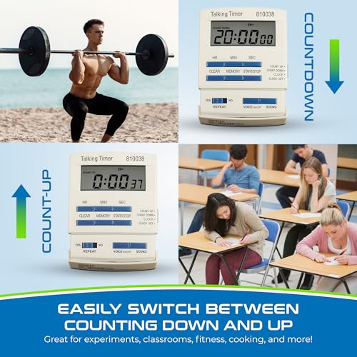 Sper Scientific Talking Timer with Audible Countdown Voice Announcements 810038 - Large LCD Display, Hands-Free Timer with Loud Alarm & Memory Recall - Perfect for Cooking, Labs, Fitness & more - 2 pc - size: 2 Pack