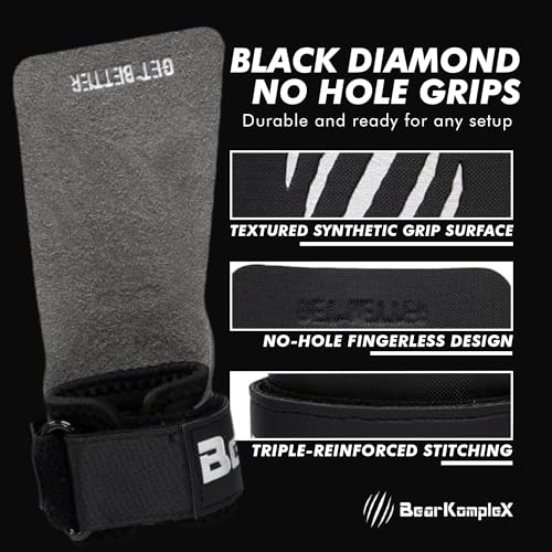 Bear KompleX Black Diamond No Hole Grips for - Lightweight, High Performance Weightlifting Grips, Protect Hands and Provides Comfort - Great for Cross Training, Powerlifting - size: Small