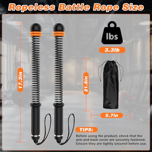 Ropeless Battle Ropes for Home Gym, Portable Cordless with Storage Bag & 8 Adjustable Weight Rings, Heavy Duty Fitness Rope for HIIT, Strength, High Calorie Burn & Low-Impact Cardio for Men & Women - color: Black