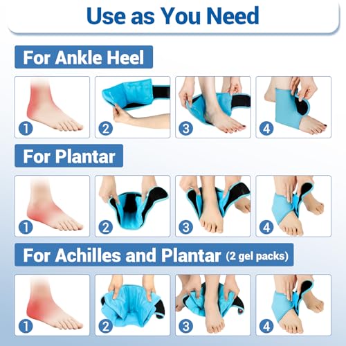 Comfytemp Ankle Ice Pack Wrap Brace for Swelling, Foot Pain Relief, 2 Gel Packs for Injuries Reusable, Hot Cold Compress Therapy for Plantar Fasciitis Relief, Heel Spur, Achilles Tendonitis, Swelling - color: Blue 36, size: Standard