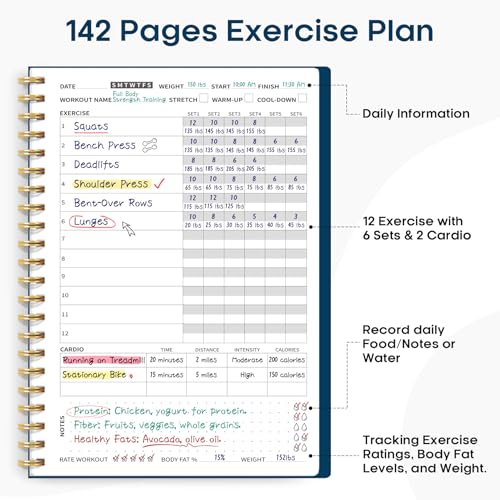 Fitness Workout Journal for Women & Men, A5(5.5" x 8.2") Workout Log Book Planner for Tracking, Progress, and Achieving Your Wellness Goals-Navy Blue - color: l.Navy Blue