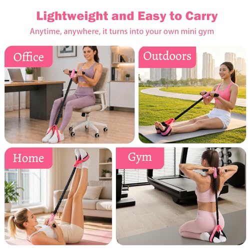 Pedal Resistance Band with Handle, 6-Tube Elastic Foot Pedal Resistance Band, Natural Rubber Ankle Puller Sit-up Exercise, Multifunction Fitness Band for Abdomen, Waist, Arm, Leg Stretching Training - color: Upgraded-Black Pink