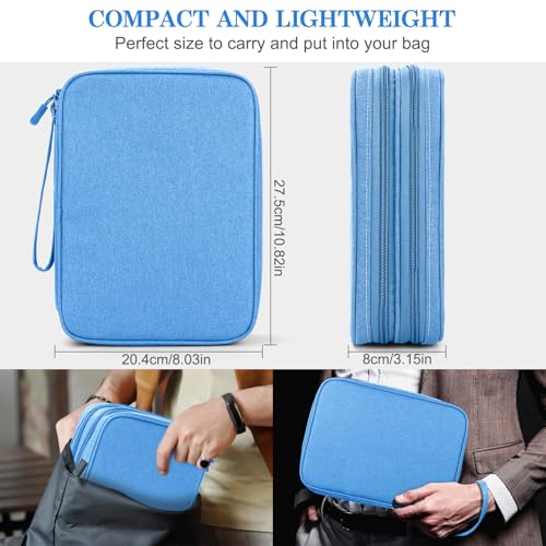 FYY Electronic Organizer, Travel Tech Pouch Bag, Extra Large, Cyan | Wrist Strap, Waterproof, Double Layers Electronics Travel Case for iPad, Cord, Laptop Charger, Daily and Business Trips Use - color: Cyan, size: Extra Large