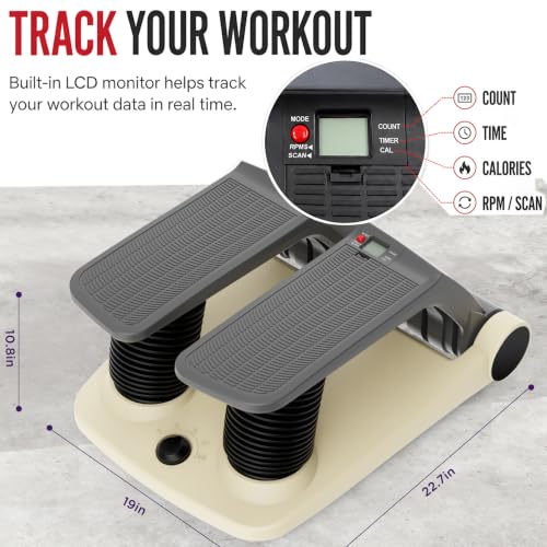 Air Stepper Exercise Machine with Resistance Bands, 5-Level Adjustable Resistance, 300 lb Capacity Stair Stepper with LED Monitor, Low-Impact Home Cardio and Full Body Workout Equipment - color: Beige/Black