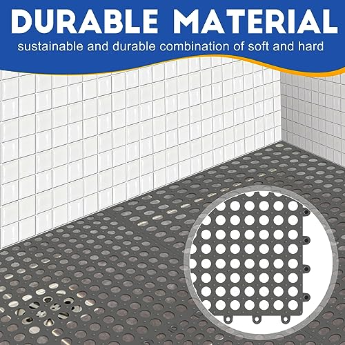 Tinideya 24 Modular Interlocking Floor Mat Rubber Tiles 12"x12" Drainage Interlocking Tiles Drain Holes Non-Slip Drainage Mats for Pool, Kitchen, Shower, Patio Pet Areas (Gray) (Round)