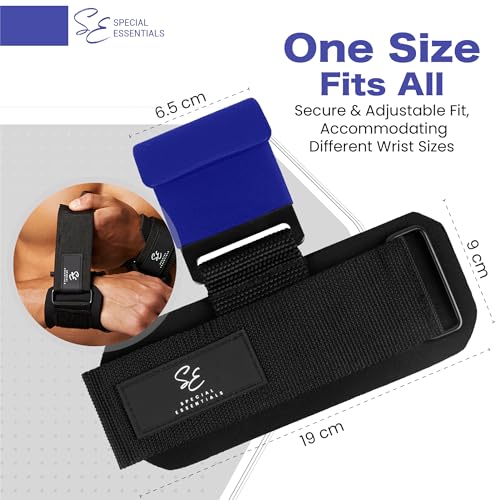 Special Essentials Weight Lifting Hooks - 1 Pair of Premium Steel Hooks with Padded Wrist Straps for Enhanced Grip, Support, and Comfort During Heavyweight Lifting and Pull-ups - Ideal for Powerlifting, Deadlifts, and Rows - color: Blue