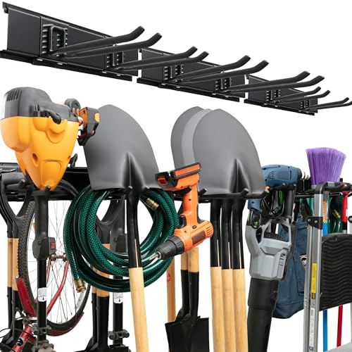 TIDYME Garage Tool Organizer Wall Mount - 48 inches - Sturdy Storage Rack with Adjustable Hooks, Anti-Rust - Easy Installation, 300lbs Capacity - Garden Tool Organizer (03 Racks & 06 Hooks) - size: 48" Carbon Steel with 3 Racks & 6 Hooks