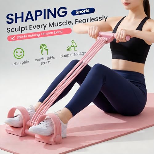 3 in 1 Adjustable Pedal Resistance Band, 8-Tube Natural Latex Tension Rope, Multifunctional Sit-Up Trainer for Full-Body Workout, Fat Loss & Muscle Shaping - color: Purple